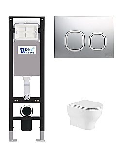 Унитаз подвесной WeltWasser AMBERG 350 + ERLENBACH 004 GL-WT + AMBERG RD-CR белый глянцевый, безободковый, с крышкой микролифт, с инсталляцией и кнопкой хром глянцевый купить в интернет-магазине Sanbest
