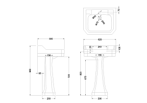 Раковина с пьедесталом Burlington Edwardian B5 3TH 96 купить в интернет-магазине Sanbest