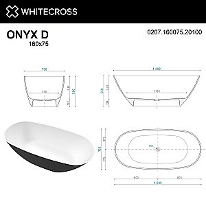 Ванна из искусственного камня WhiteCross Onyx D 160x75 черный/белый матовый купить в интернет-магазине Sanbest