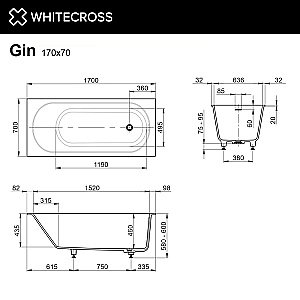 Акриловая ванна WhiteCross Gin 170x70 0217.170070.2XXXX RAL матовая купить в интернет-магазине Sanbest