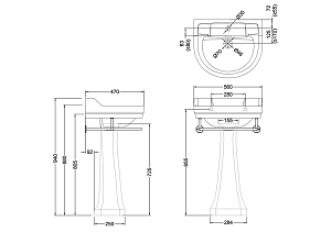 Раковина с пьедесталом Burlington Edwardian B6 3TH 94 с полотенцедержателем купить в интернет-магазине Sanbest
