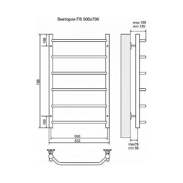 Полотенцесушитель электрический Terminus Виктория П6 500x796 левый/правый купить в интернет-магазине сантехники Sanbest