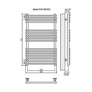 Полотенцесушитель электрический Terminus Ватра П18 500x931 левый/правый купить в интернет-магазине сантехники Sanbest