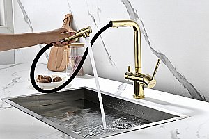 Смеситель для кухни Paulmark Serpentine Se213222-G золото купить в интернет-магазине сантехники Sanbest