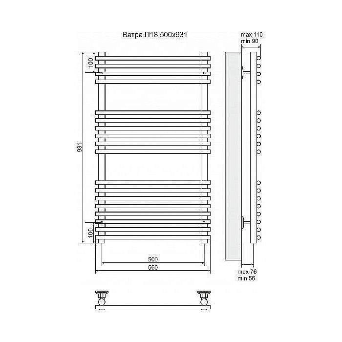 Полотенцесушитель электрический Terminus Ватра П18 500x931 левый/правый купить в интернет-магазине сантехники Sanbest