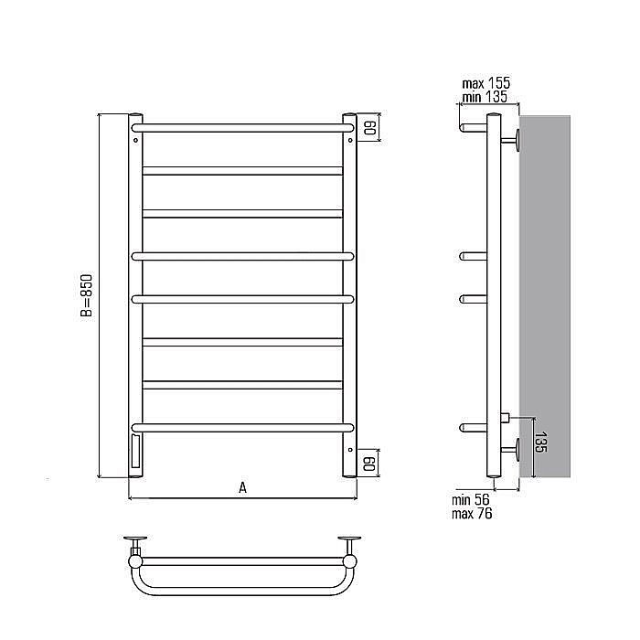 Полотенцесушитель электрический Terminus Евромикс П8 500x850 левый/правый купить в интернет-магазине сантехники Sanbest