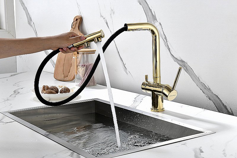 Смеситель для кухни Paulmark Serpentine Se213222-G золото купить в интернет-магазине сантехники Sanbest