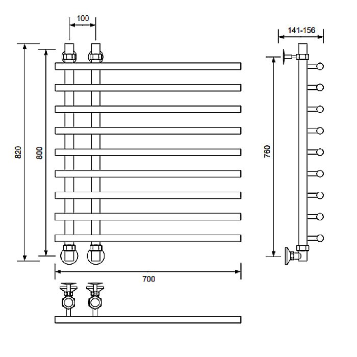 Полотенцесушитель водяной Veconi Tufo T801070CH хром купить в интернет-магазине сантехники Sanbest