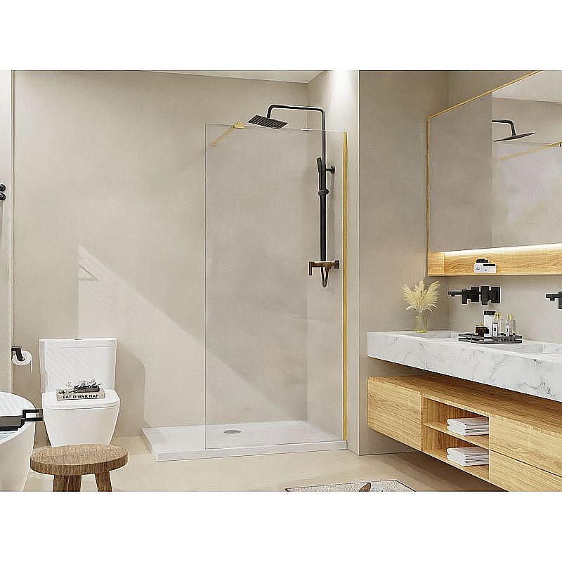 Душевое ограждение Azario Walk-in 120 AZ-251-120-BGL-CL стекло прозрачное/профиль брашированное золото купить в интернет-магазине Sanbest