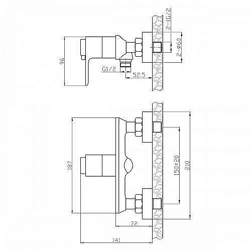 Смеситель для душа Rossinka RS50-41 купить в интернет-магазине сантехники Sanbest