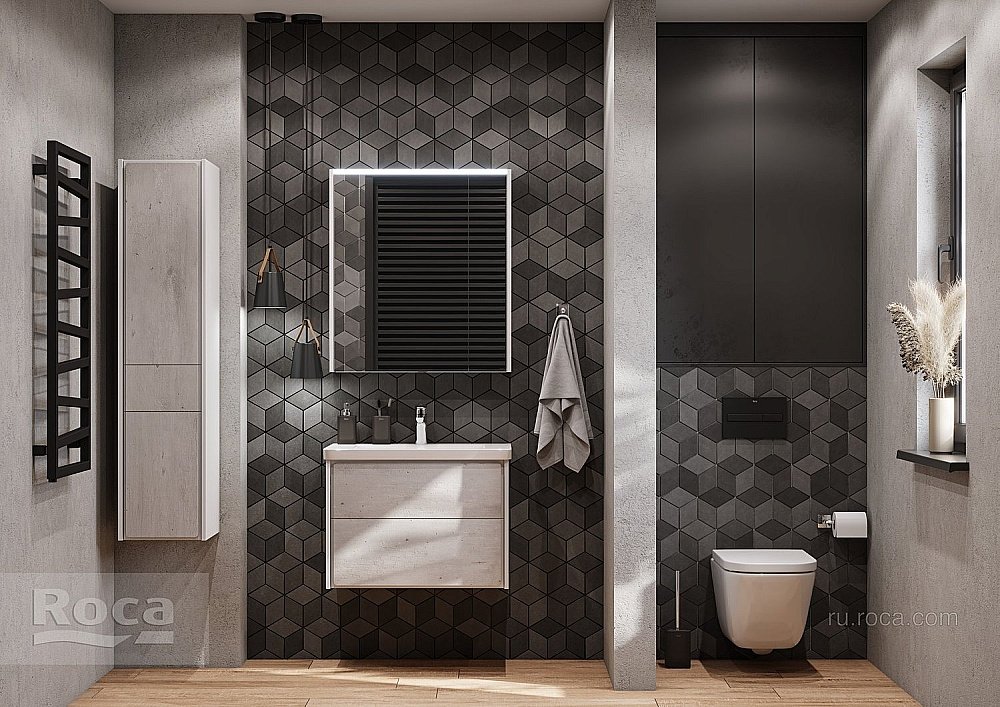 Зеркальный шкаф Roca Ronda ZRU9303008 70 белый матовый/бетон купить в интернет-магазине сантехники Sanbest