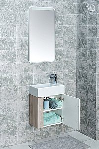 Тумба с раковиной Акватон Вита 45 белый глянцевый/ясень шимо для ванной в интернет-магазине Sanbest