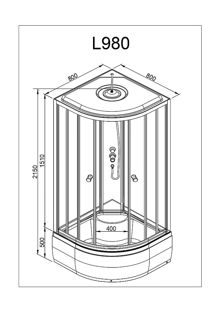 Душевая кабина DTO Серия L 980 с гидромассажем 80x80 купить в интернет-магазине Sanbest