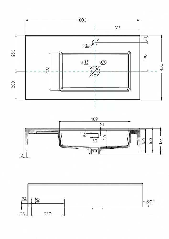 Раковина Акватон Квадро Про 80 1A734331QA01R белая купить в интернет-магазине Sanbest