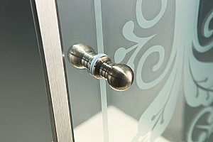 Душевой уголок Cezares Giubileo 100х100 GIUBILEO-A-2-100-SCORREVOLE-CP-G стекло прозрачное с рисунком/профиль золото купить в интернет-магазине Sanbest