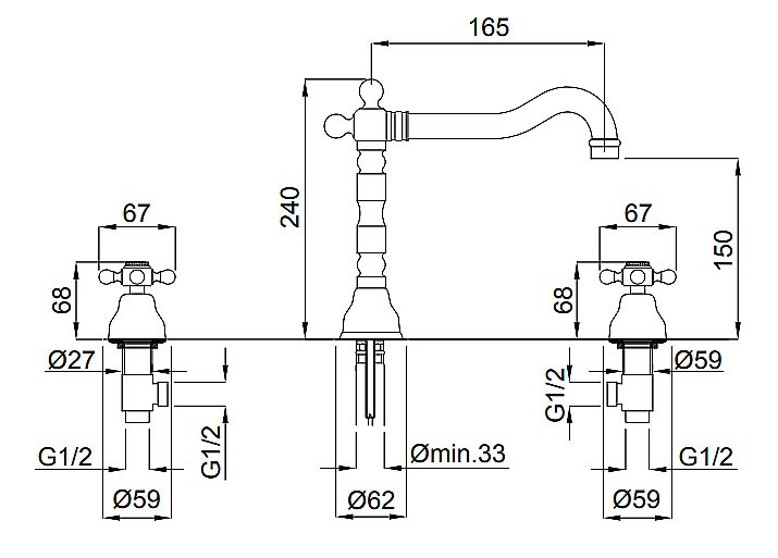 Смеситель для раковины Migliore Revival ML.REV-412 бронза купить в интернет-магазине сантехники Sanbest