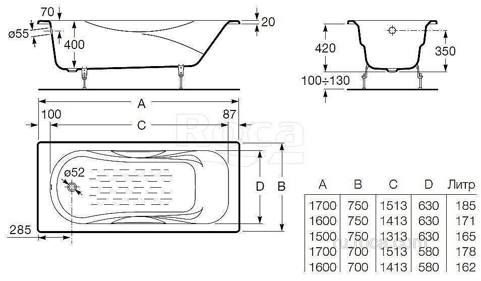 Ванна Roca Malibu 2315G000R 150х75 купить в интернет-магазине Sanbest