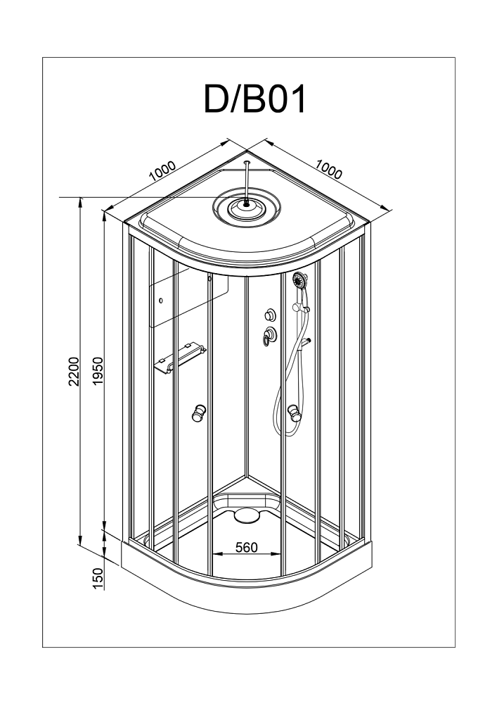 Душевая кабина Deto Серия В B01S BLACK 100x100 купить в интернет-магазине Sanbest