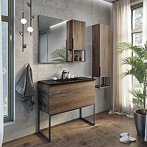 Зеркало со шкафом Comforty Равенна Лофт 00-00006656 90 дуб темно-коричневый в ванную от интернет-магазине сантехники Sanbest