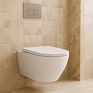 Унитаз подвесной с инсталляцией Azario Uno AZ-100-100F+AZ-2380+AZ-100-020F белый/кнопка хром, безободковый, с крышкой микролифт купить в интернет-магазине Sanbest