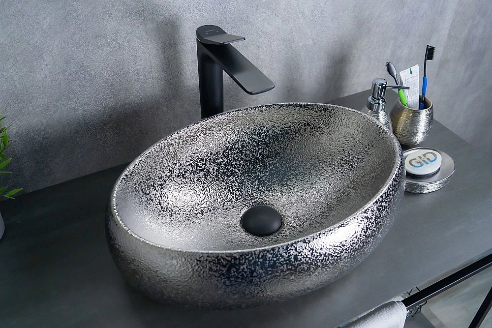 Раковина накладная Gid Lago 48 9030s 52235 серебро купить в интернет-магазине Sanbest