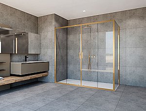 Душевой уголок Vincea Garda VSR-1G28017CLG 170x80 профиль брашированное золото/стекло прозрачное купить в интернет-магазине Sanbest