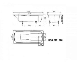 Ванна стальная Kaldewei Dyna Set 620 170x75 купить в интернет-магазине Sanbest