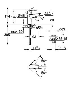 Смеситель для раковины Grohe BauEdge 2020 23895001 купить в интернет-магазине сантехники Sanbest