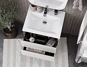 Тумба с раковиной Акватон Сохо 60 слэйт/галька серая для ванной в интернет-магазине Sanbest