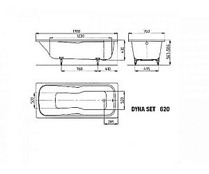 Ванна стальная Kaldewei Dyna Set 620 170x75 226100010001 белый купить в интернет-магазине Sanbest