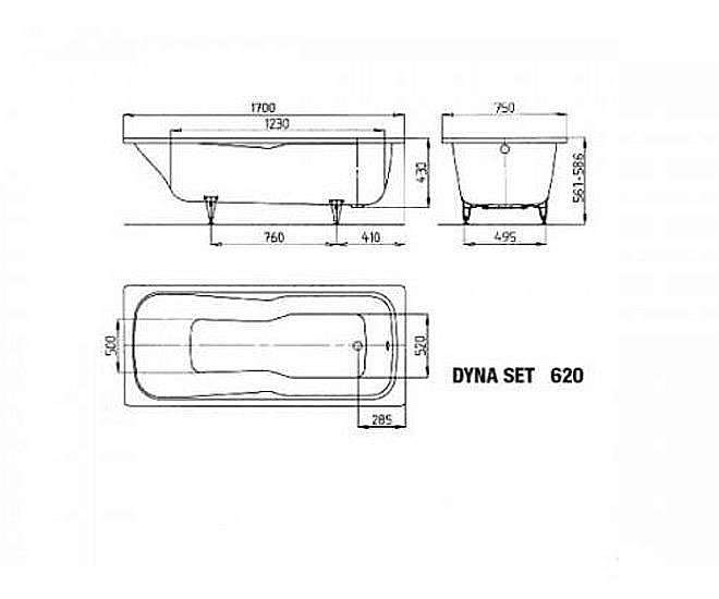 Ванна стальная Kaldewei Dyna Set 620 170x75 226100010001 белый купить в интернет-магазине Sanbest