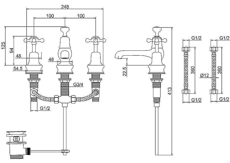 Смеситель для раковины Burlington Regent CLR12-QT хром/ручки белые купить в интернет-магазине сантехники Sanbest