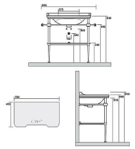 Консоль с раковиной Kerasan Waldorf 9197K3br 80 бронза с 3 отверстиями для ванной в интернет-магазине сантехники Sanbest