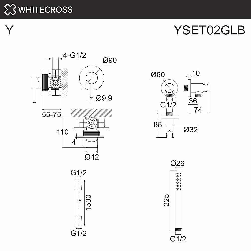 Смеситель для душа WhiteCross Y YSET02GLB матовое золото купить в интернет-магазине сантехники Sanbest