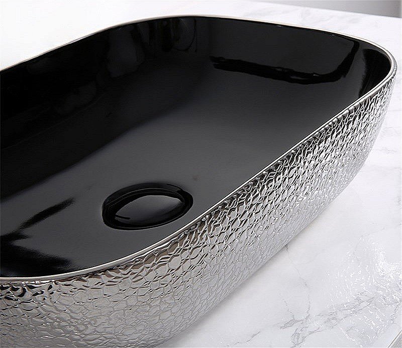 Раковина накладная Ceramalux NC 50 D1302H020 серебро, черная купить в интернет-магазине Sanbest