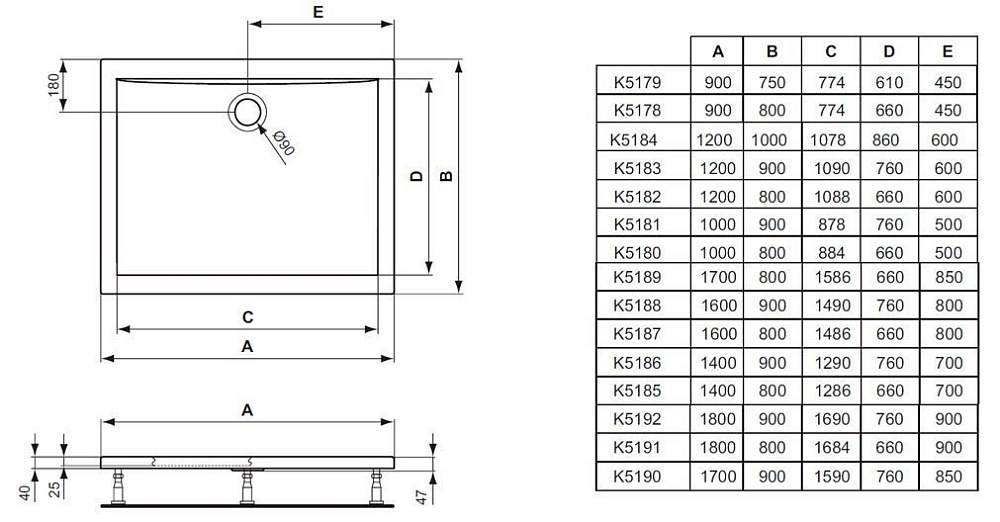 Душевой поддон Ideal Standard Ultra Flat K519001 170x90 купить в интернет-магазине Sanbest