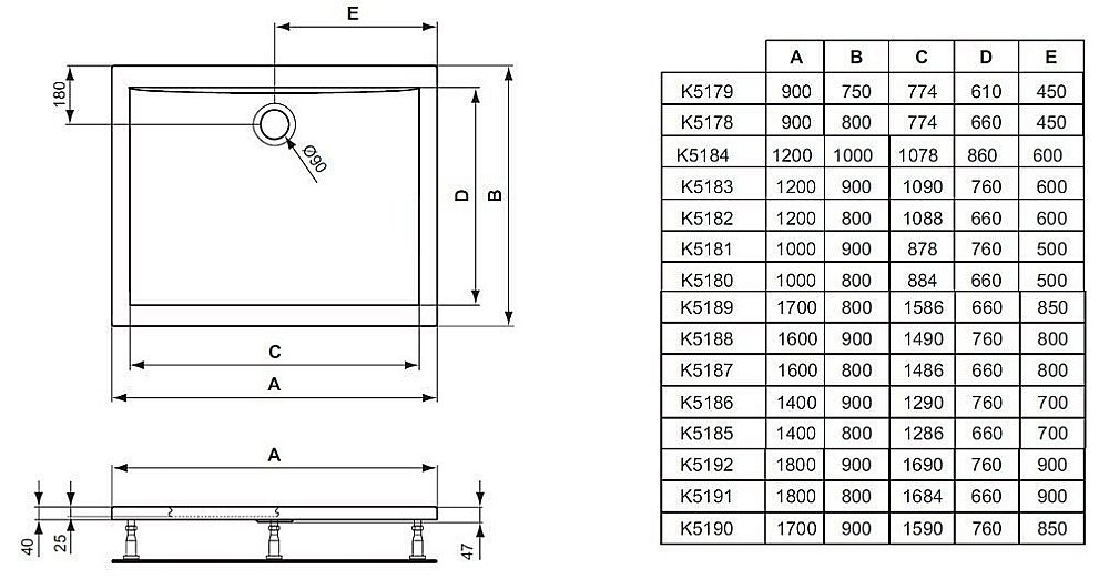Душевой поддон Ideal Standard Ultra Flat K519001 170x90 купить в интернет-магазине Sanbest
