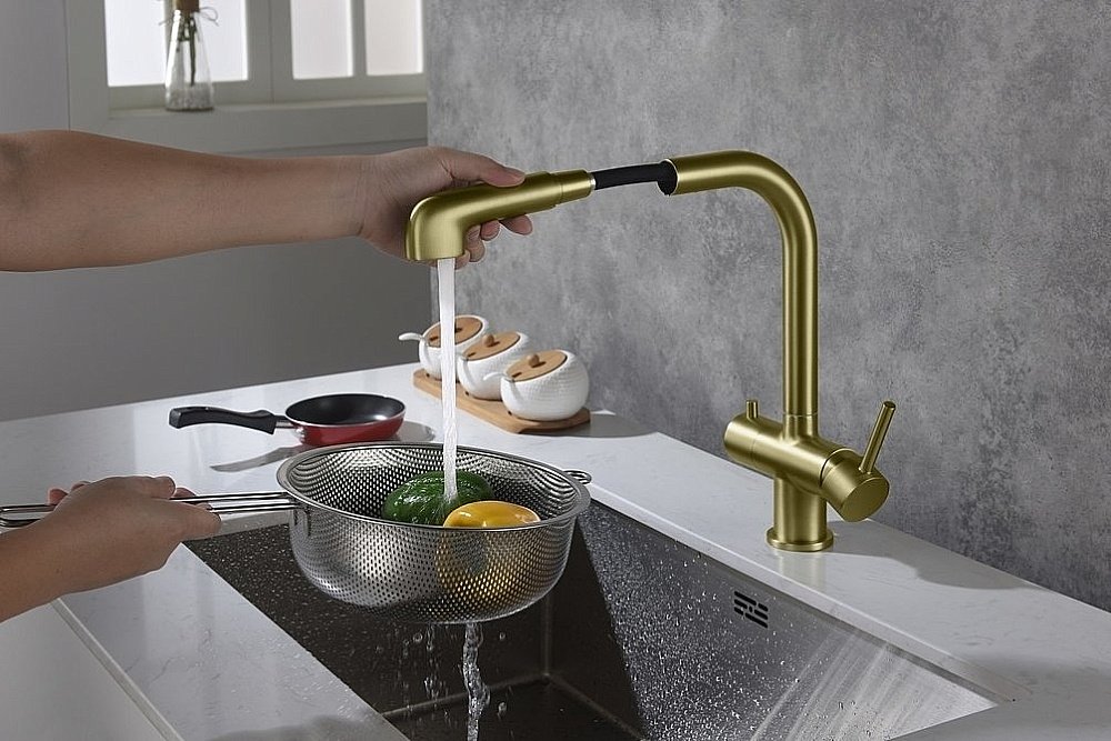 Смеситель для кухни Timo SAONA 2346/17FL золото матовое купить в интернет-магазине сантехники Sanbest