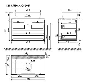Тумба с раковиной Sancos DELTA 80 со столешницей, дуб красный/графит для ванной в интернет-магазине Sanbest