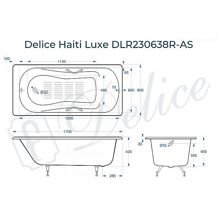 Ванна Delice Haiti Luxe Elite 170х80 DLR230636R-AS 170х80 белая купить в интернет-магазине Sanbest