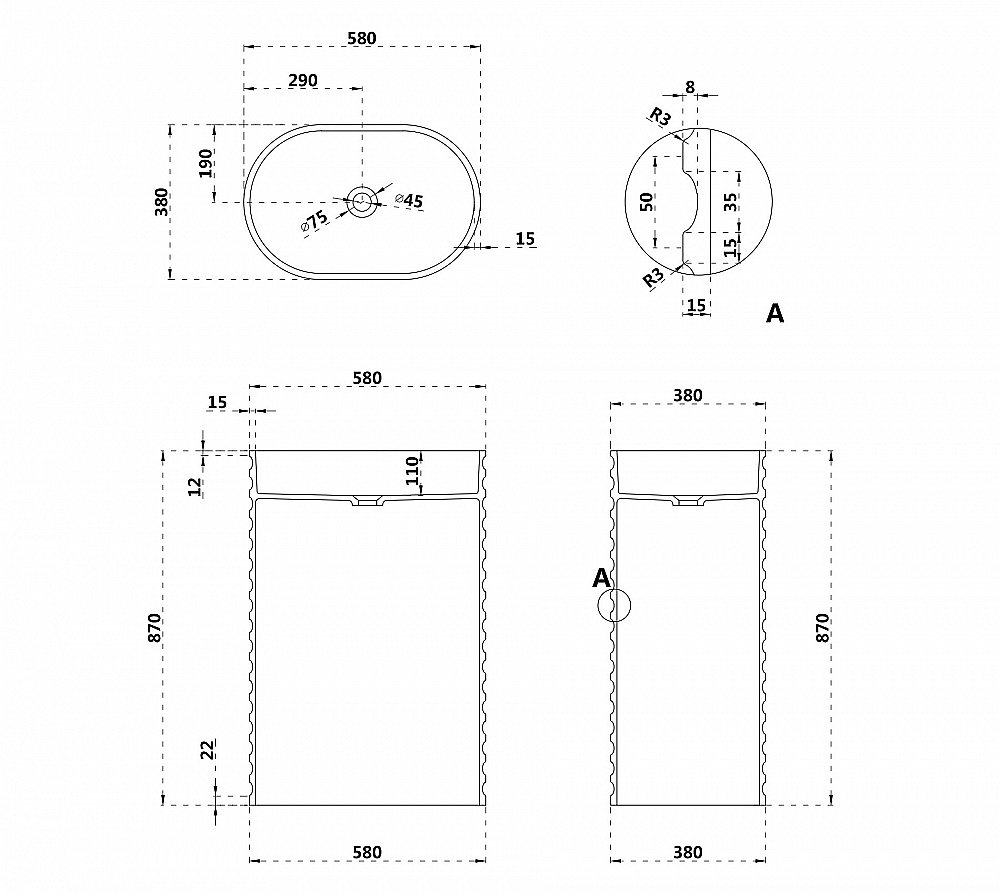 Раковина Abber Stein AS2550 белая матовая купить в интернет-магазине Sanbest