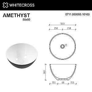 Раковина накладная WhiteCross Amethyst 50 0711.050050.10100 черная, белая купить в интернет-магазине Sanbest