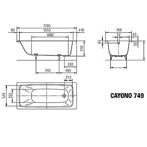 Ванна стальная Kaldewei Cayono 749 170x70274930003001 Antislip Perl-Effekt белая купить в интернет-магазине Sanbest