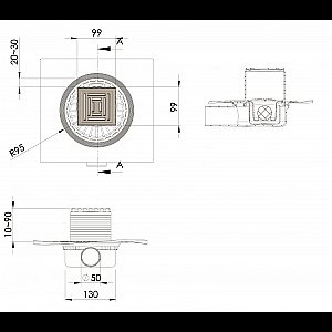 Душевой трап боковой Berges Zentrum Uno 10х10 090371 матовый хром купить в интернет-магазине Sanbest
