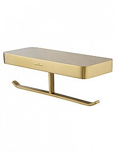 Двойной держатель для туалетной бумаги с полкой WONZON & WOGHAND LOTTE, Брашированное золото (WW-8356-BG) купить в интернет-магазине сантехники Sanbest