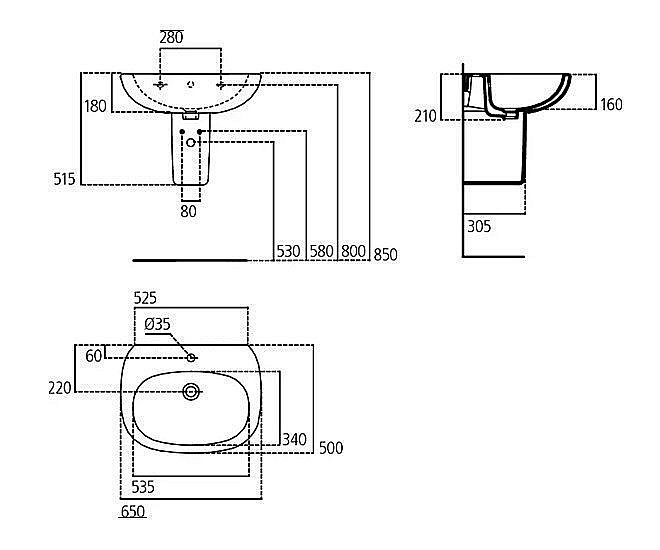 Раковина на пьедестале Ideal Standard Tesi 65 T351301 белая купить в интернет-магазине Sanbest