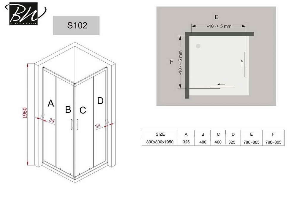 Душевой уголок Black & White Stellar Wind S102-900х900 купить в интернет-магазине Sanbest