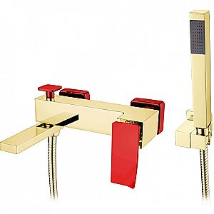 Смеситель для ванны Boheme Q 143-GR.2 золото/ручка красная изогнутая купить в интернет-магазине сантехники Sanbest