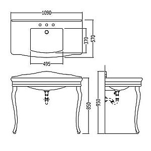 Консоль с раковиной Devon&Devon Colette 109х57 с 3 отверстиями для ванной в интернет-магазине сантехники Sanbest
