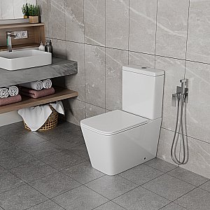 Унитаз напольный D&K Berlin DT1437016 белый, безободковый, с бачком, с крышкой микролифт купить в интернет-магазине Sanbest